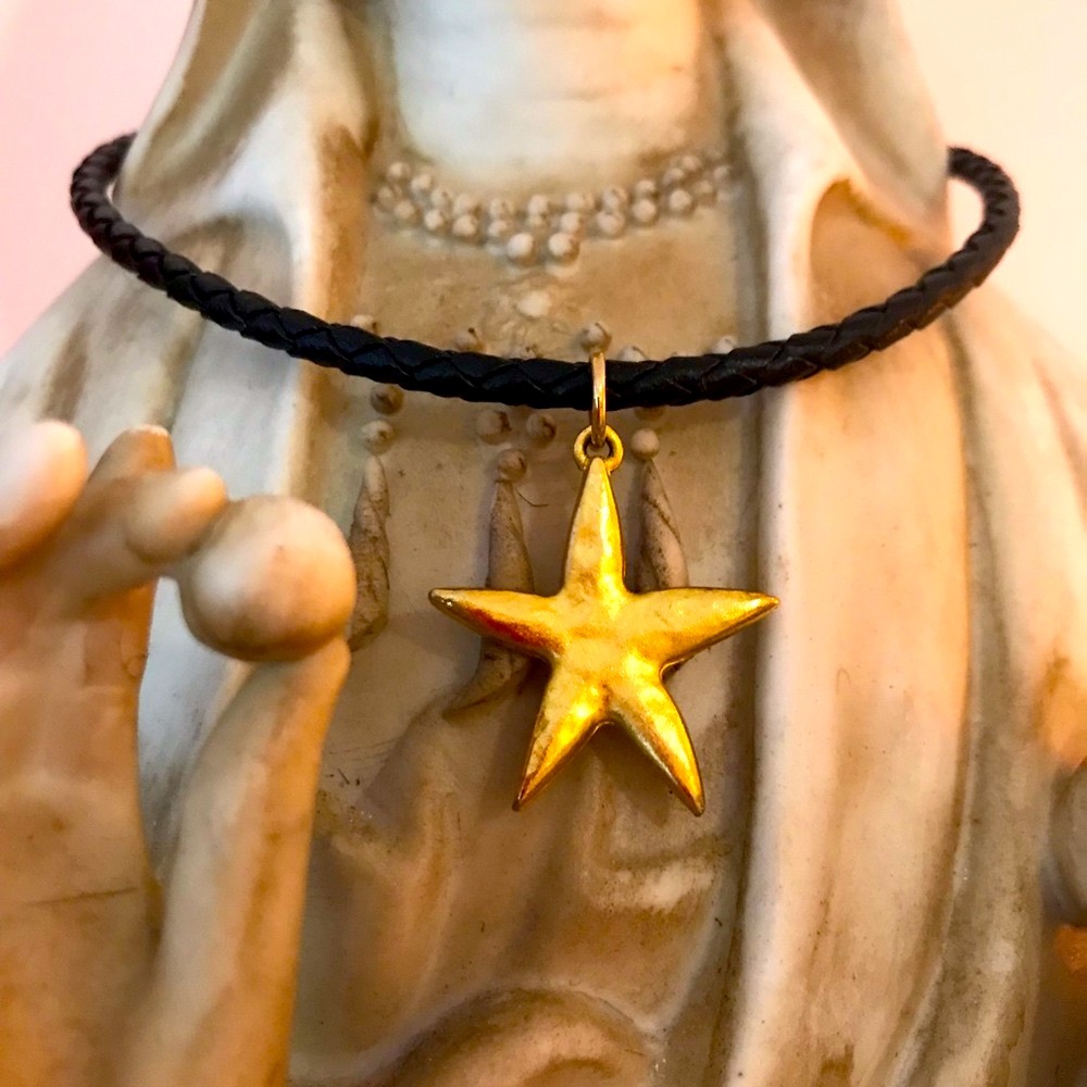 Lone Star Goldtone Brass Woven Leather Necklace